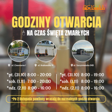 Godziny otwarcia pawilonów handlowych PGKiM w okresie Święta Zmarłych